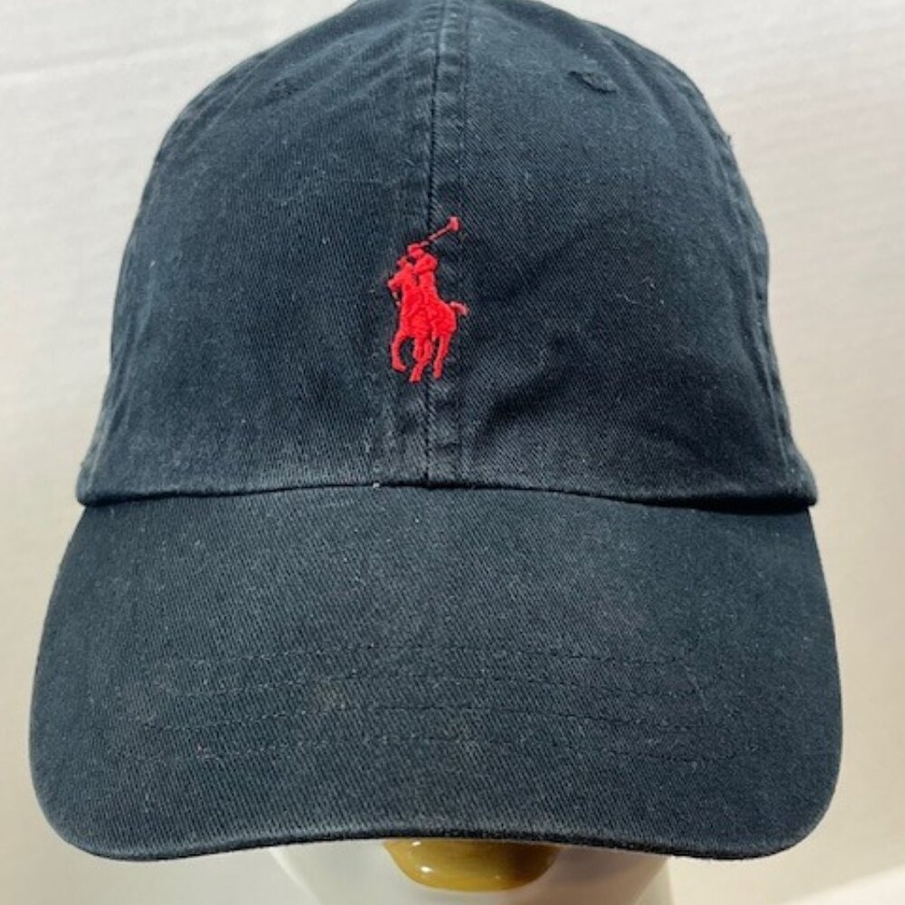 Polo Ralph Lauren Cotton Embroidered Logo Black Baseball Cap Hat Adjustable